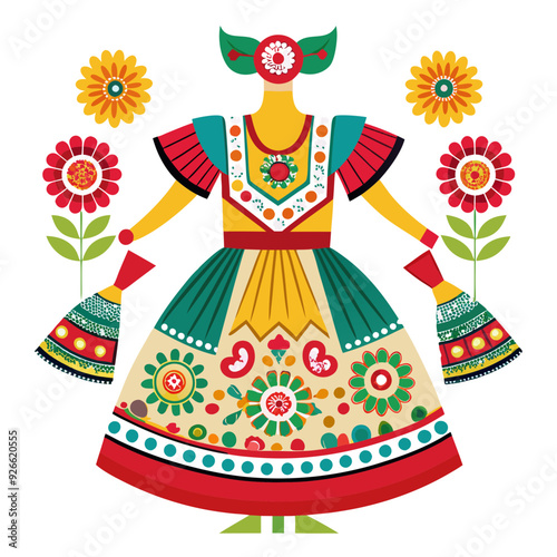 Mexican traditional clothing vector clip art silhouette illustration in white background