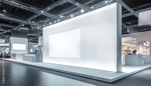 A blank white display in a convention hall.