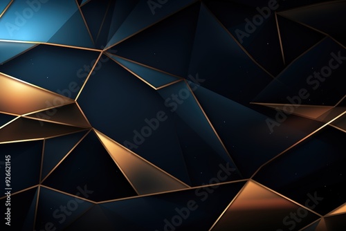 Abstract geometric background with gold lines and dark blue triangles.