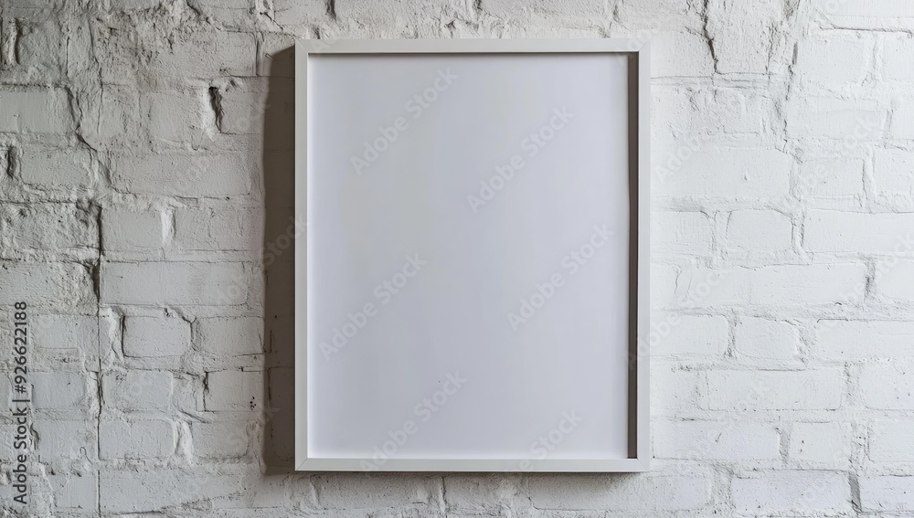 White frame on a white brick wall. White frame on a white brick wall.