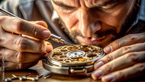 A macro shot of a craftsman's hands carefully inspecting a precision-made timepiece, highlighting attention to detail and dedication to excellence.