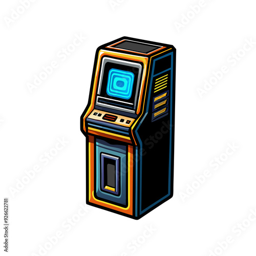 Vector design of a crypto ATM where users can conveniently buy and sell cryptocurrencies.