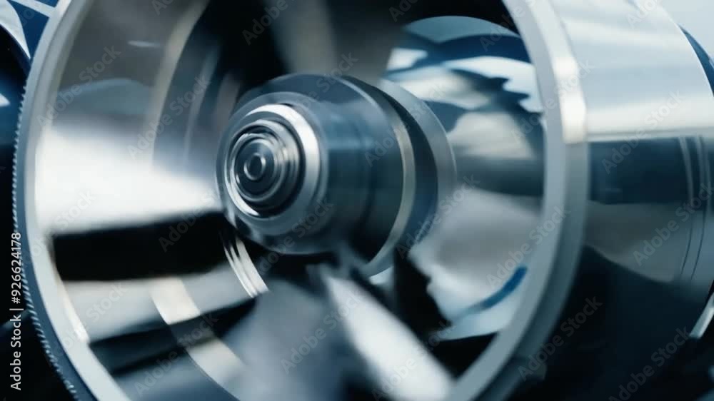 Close-up of a jet engine turbine spinning at high speed on the runway Close-up of a jet engine turbine spinning at high speed on the runway