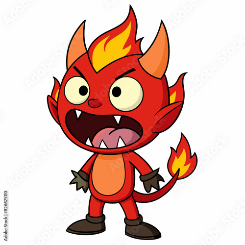 little fire demon yelling evil art vector illustration
