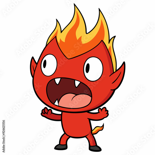 little fire demon yelling evil art vector illustration