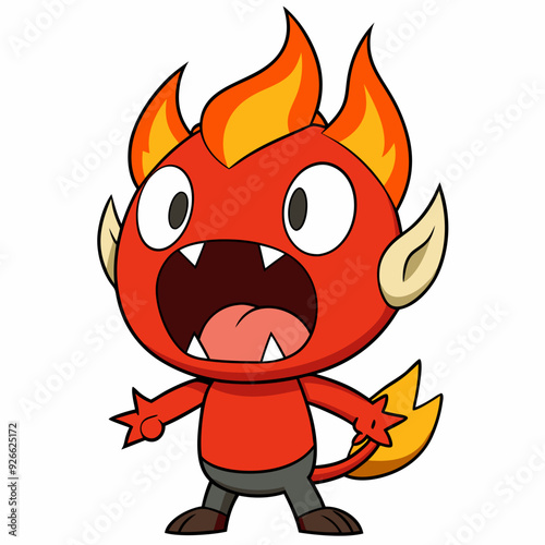 little fire demon yelling evil art vector illustration