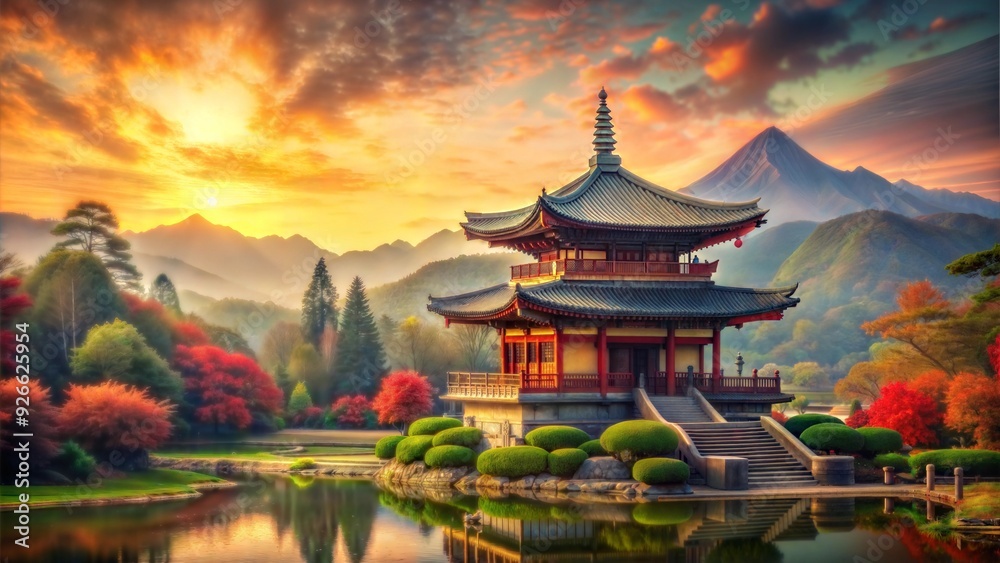 Obraz premium retro landscape temple background