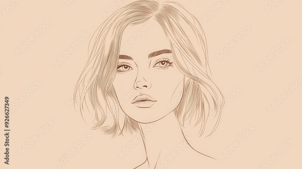 Simple line art female avatar with a thoughtful expression, minimalistic design with petrol details. Simple line art female avatar with a thoughtful expression, minimalistic design with petrol details.