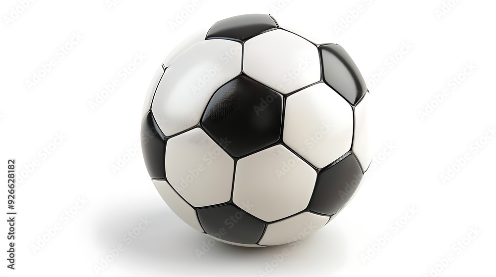 Fototapeta premium Detailed soccer ball with black and white panels, isolated on a white background 