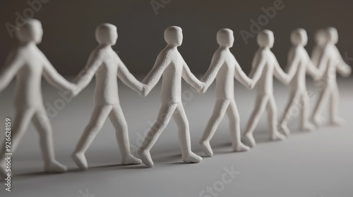 A line of white figures holding hands, symbolizing unity, teamwork, or community. photo