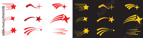 Set of shooting stars with light trails. Vector illustration