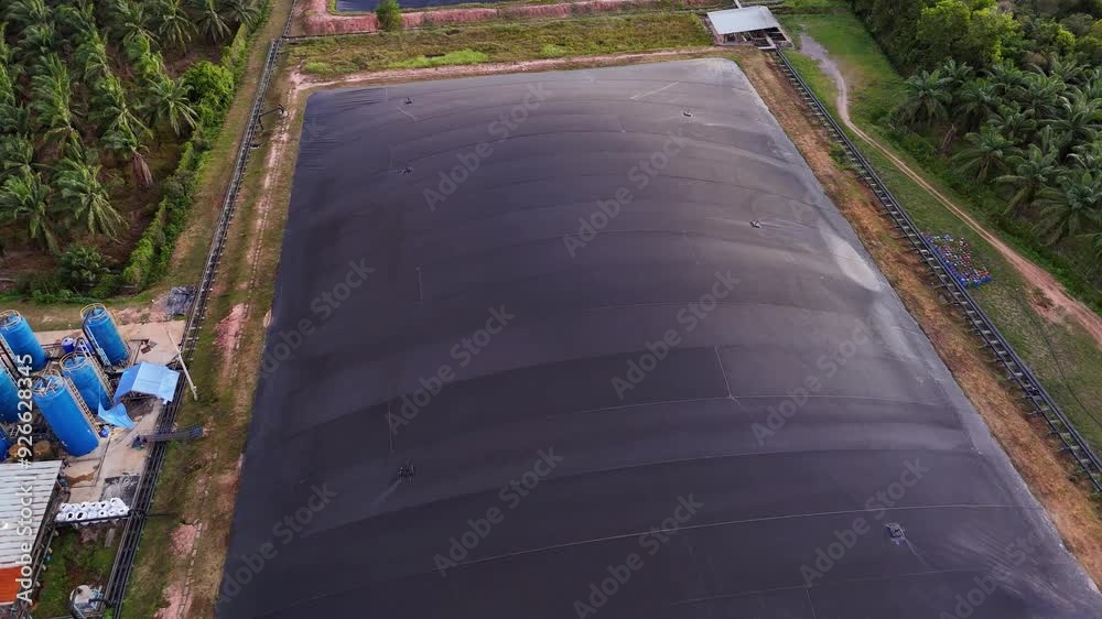 Aerial view wastewater treatment pond. Top view Bio-gas waste water ...