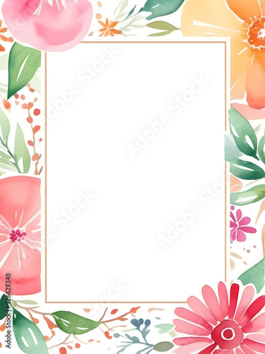 Frame with watercolor flowers. Raster illustration with copy space.