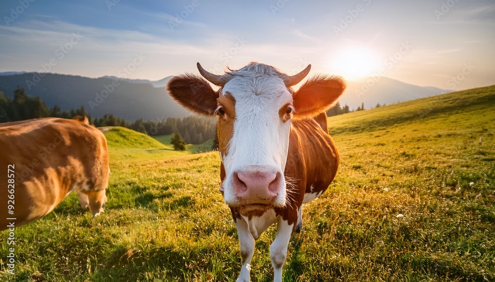 pasture smile cattle portrait cow field rural head closeup animal. Generative AI. pasture smile cattle portrait cow field rural head closeup animal. Generative AI.