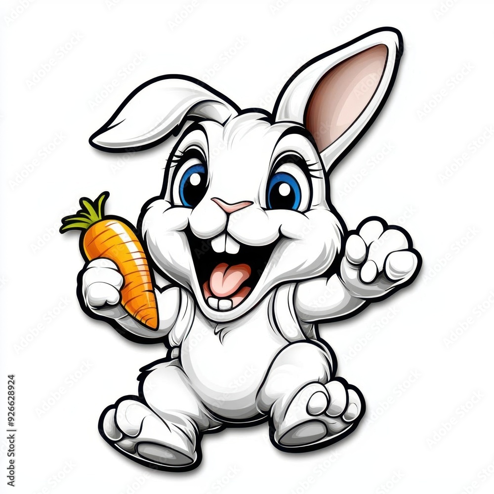 A joyful rabbit with a carrot in its paw, colorful line drawing, children's style, simple attire, clean pure white background, hand-drawn material, easy to cut out, 1:1 aspect ratio A joyful rabbit with a carrot in its paw, colorful line drawing, children's style, simple attire, clean pure white background, hand-drawn material, easy to cut out, 1:1 aspect ratio