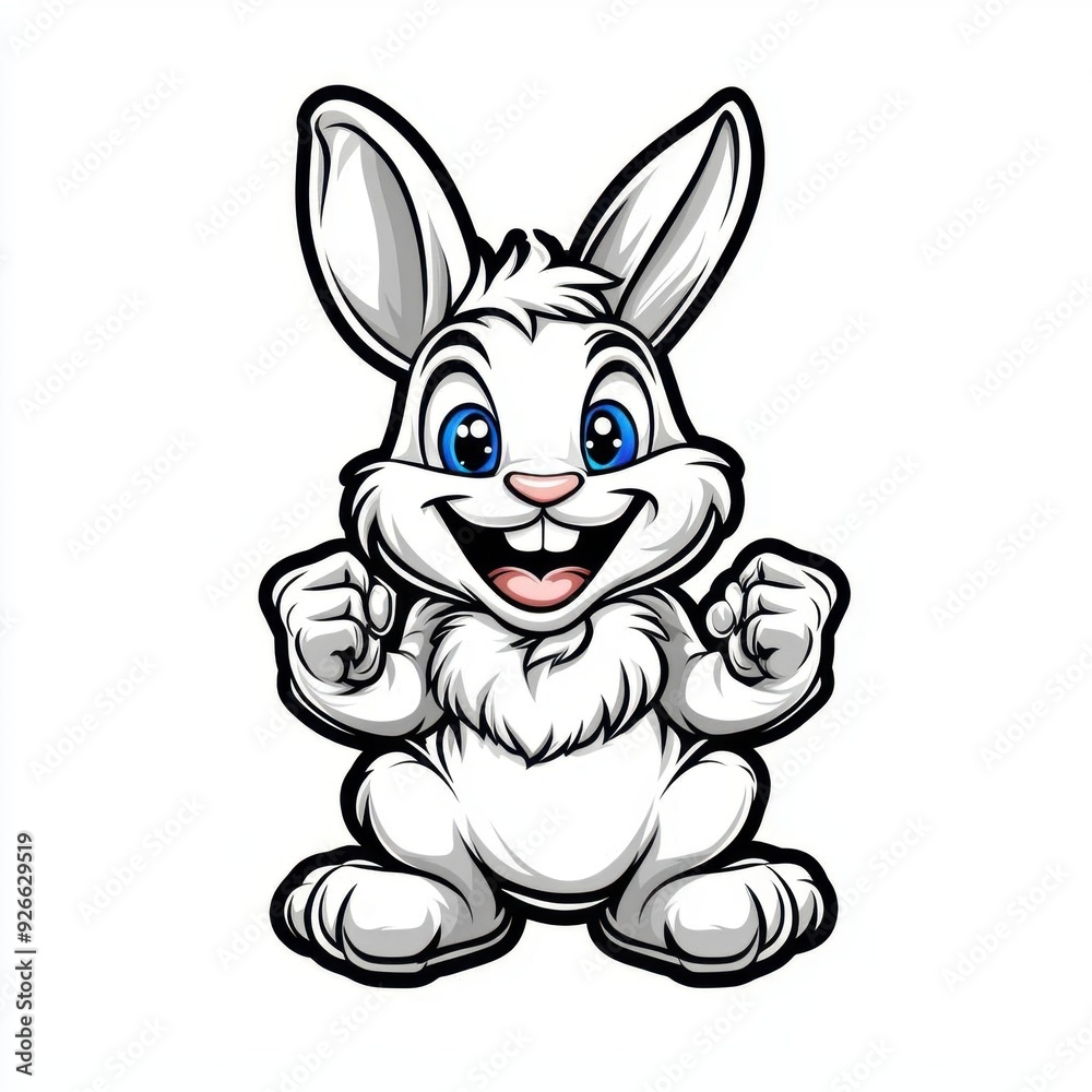 A smiling bunny with a twitching nose, colorful line drawing, children's style, simple attire, clean pure white background, hand-drawn material, easy to cut out, 1:1 aspect ratio A smiling bunny with a twitching nose, colorful line drawing, children's style, simple attire, clean pure white background, hand-drawn material, easy to cut out, 1:1 aspect ratio