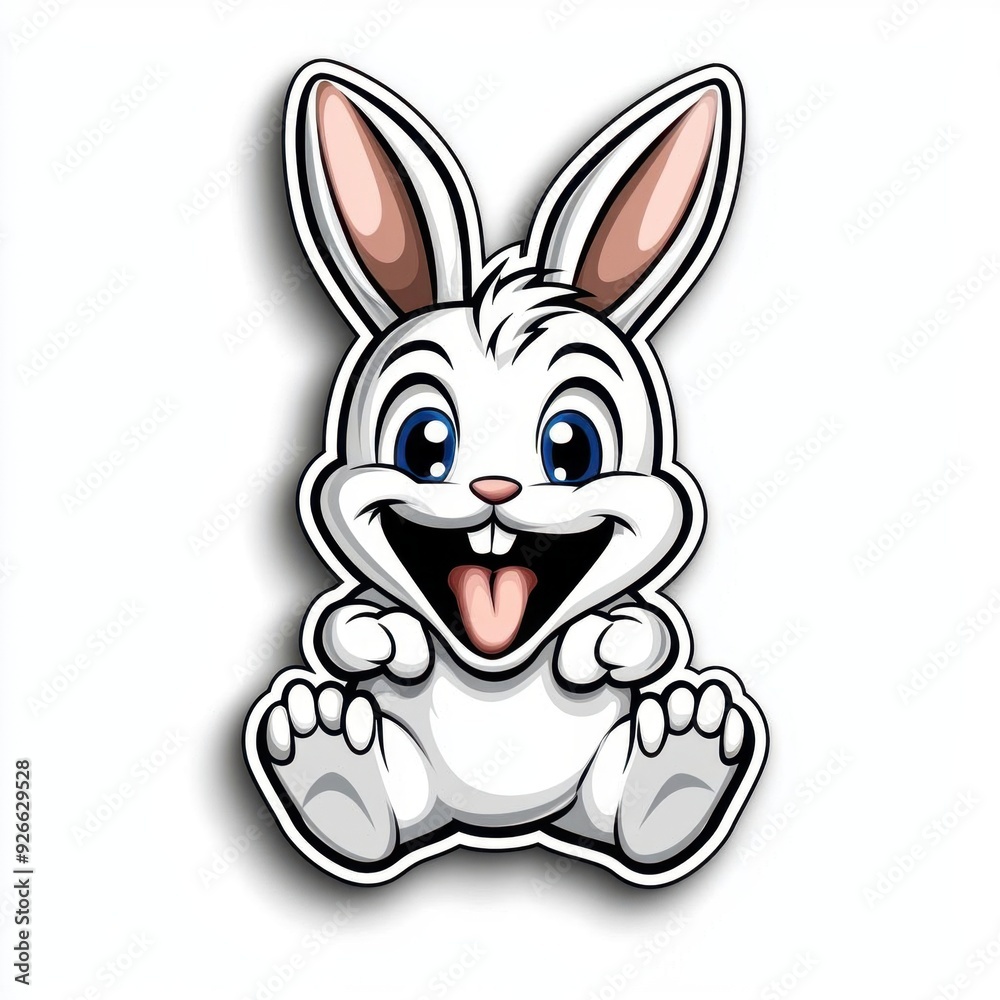 A smiling bunny with a twitching nose, colorful line drawing, children's style, simple attire, clean pure white background, hand-drawn material, easy to cut out, 1:1 aspect ratio