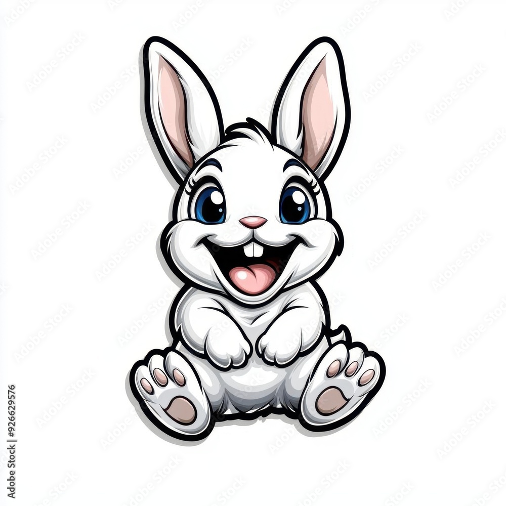 A smiling bunny with a twitching nose, colorful line drawing, children's style, simple attire, clean pure white background, hand-drawn material, easy to cut out, 1:1 aspect ratio A smiling bunny with a twitching nose, colorful line drawing, children's style, simple attire, clean pure white background, hand-drawn material, easy to cut out, 1:1 aspect ratio