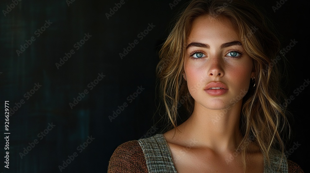 A complete view of an Australian woman in contemporary fashion, such as a stylish dress or smart casual outfit, capturing her modern and trendy look, isolated on a dark background A complete view of an Australian woman in contemporary fashion, such as a stylish dress or smart casual outfit, capturing her modern and trendy look, isolated on a dark background