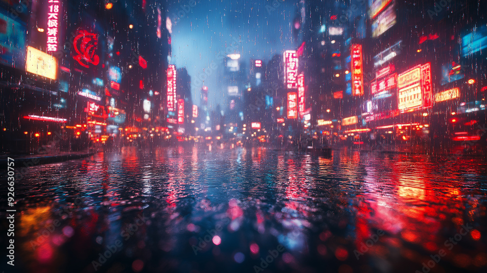Neon Cityscape in Rain at Night Neon Cityscape in Rain at Night