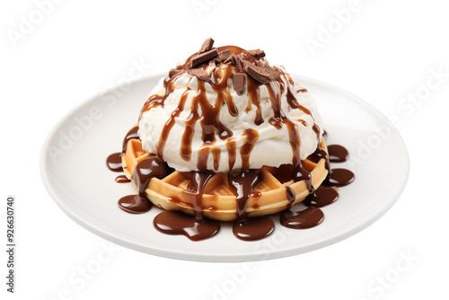 Waffle on plate isolated on transparent background, png