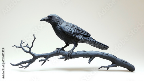 Black Raven Sculpture on Branch