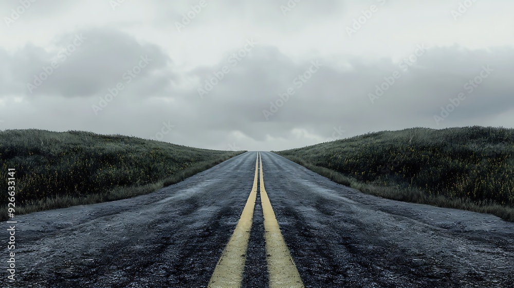 Fototapeta premium A Straight Road Leading into a Cloudy Sky