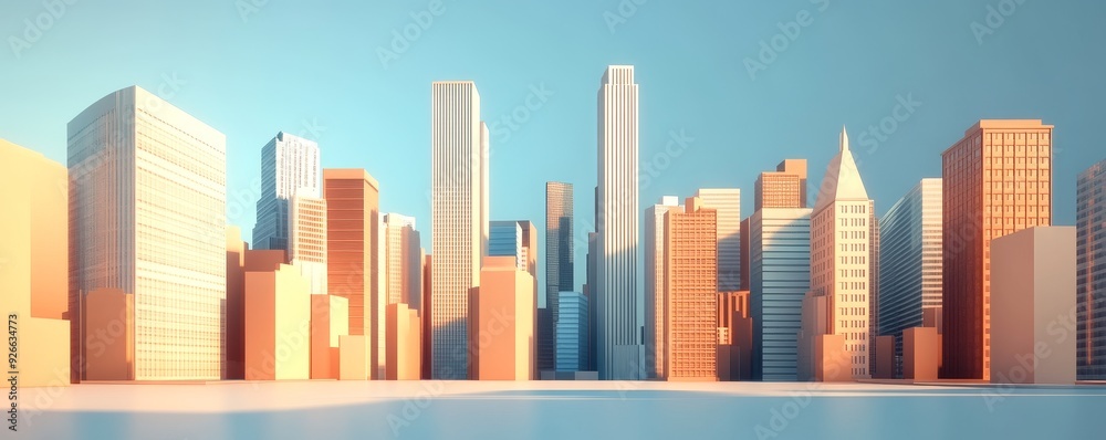 City skyline with tall buildings against a blue sky. City skyline with tall buildings against a blue sky.