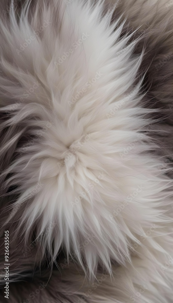 Fototapeta premium Fur White brown, beige, cream Fluffy Soft, Furry Texture Delicate Warmth and Comfort