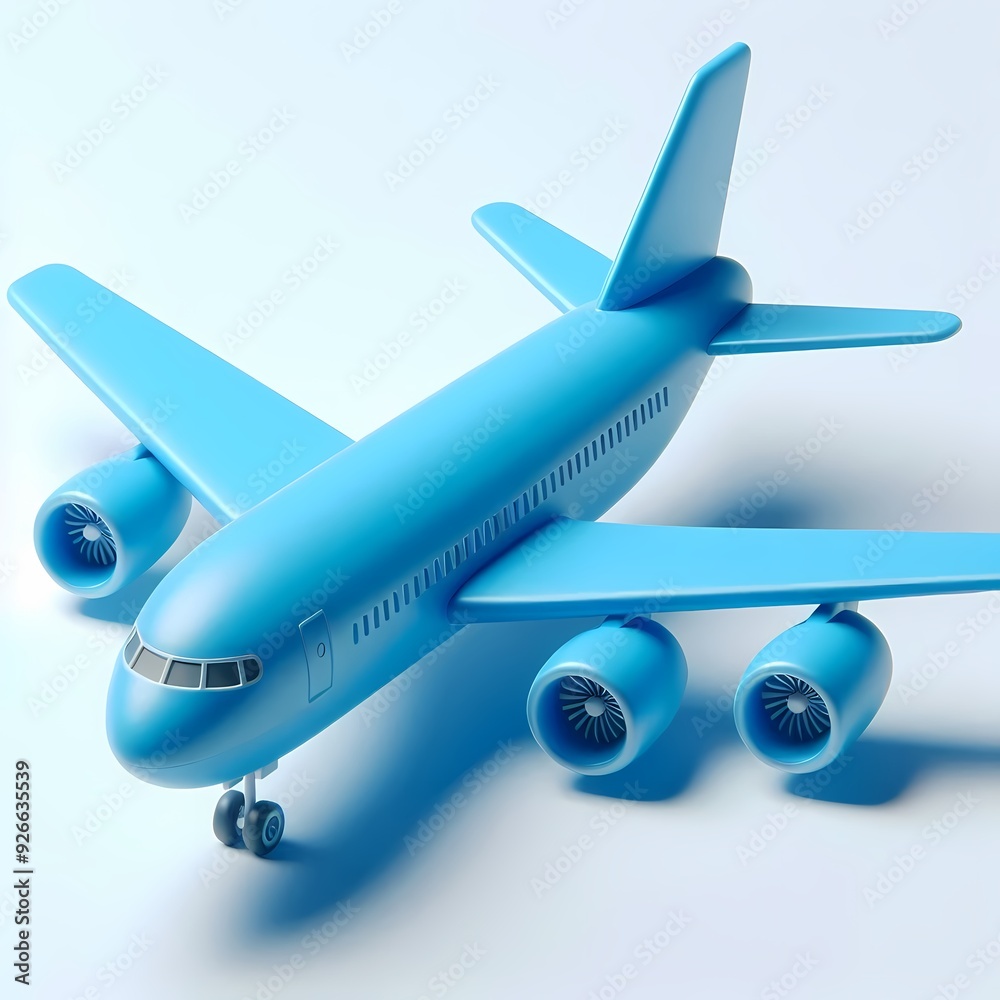Naklejka premium 3D Render of Blue Airplane Model isolated on a white background