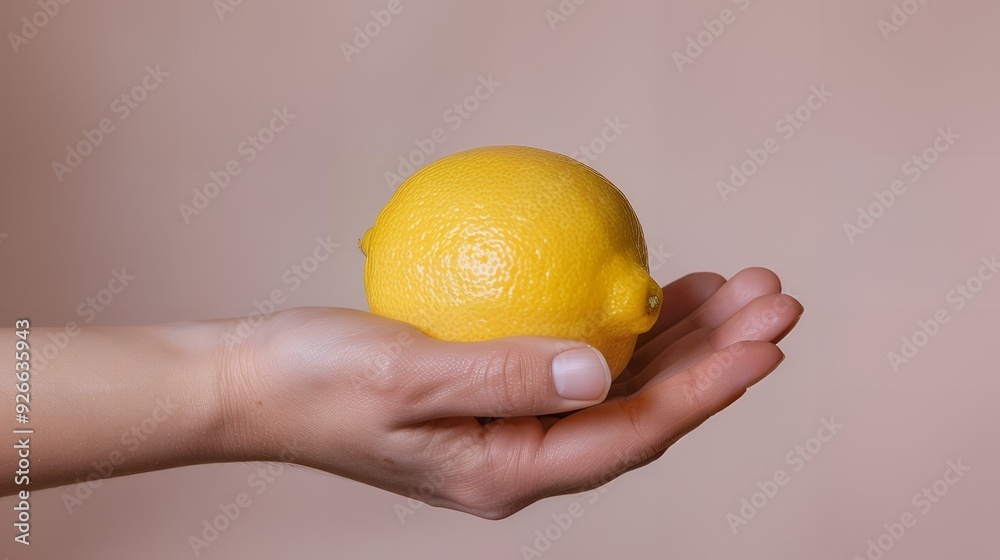 Hand holding lemon isolated on pastel background Hand holding lemon isolated on pastel background