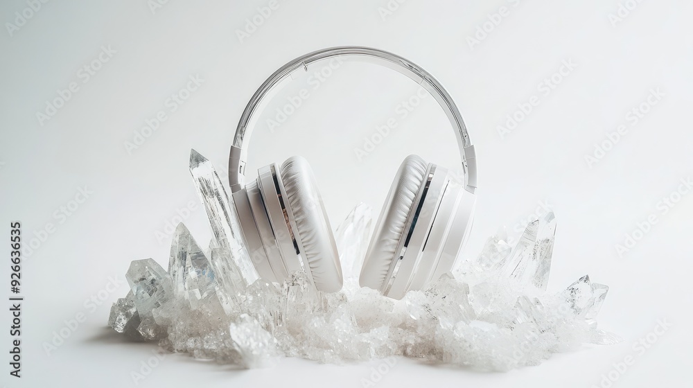 A crystal headphone speaker floating in the center of a pure white background. A crystal headphone speaker floating in the center of a pure white background.