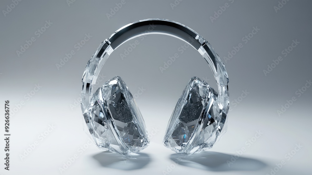 A crystal headphone speaker in the center, standing out against a stark white background. A crystal headphone speaker in the center, standing out against a stark white background.