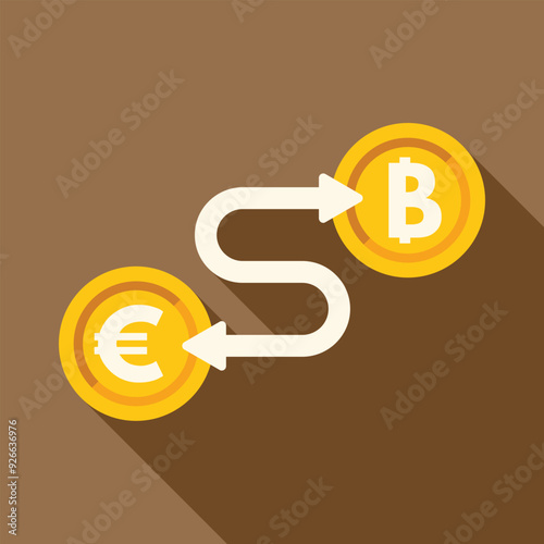 Currency exchange concept with euro coin converting to bitcoin