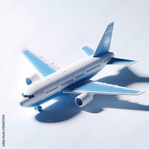 3D Render of Blue Airplane Model isolated on a white background