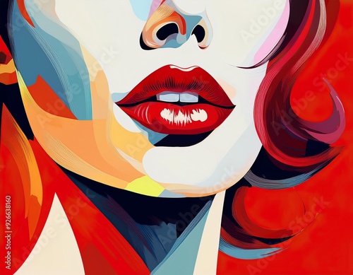 woman abstract art lipstick mouth lips illustration element poster female kiss. Generative AI.