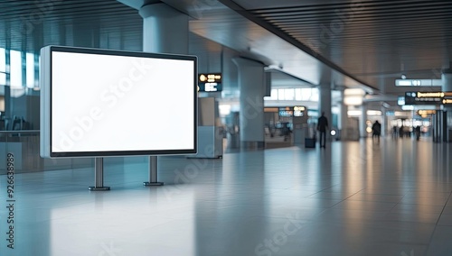 Blank billboard in airport terminal.