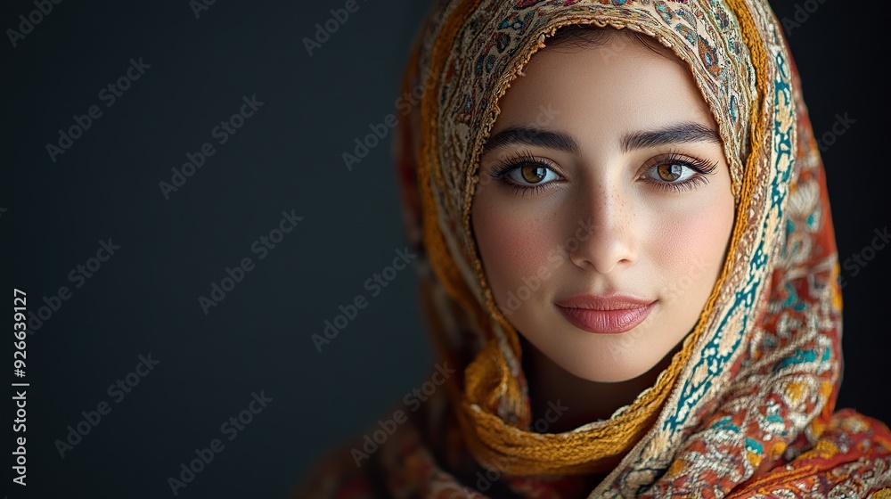A full-shot of an Egyptian woman in traditional attire such as a richly embroidered galabiya or a decorative shawl, showcasing cultural patterns A full-shot of an Egyptian woman in traditional attire such as a richly embroidered galabiya or a decorative shawl, showcasing cultural patterns