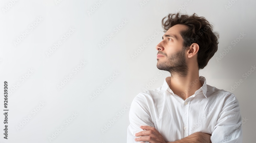 thinking man looking right on white background thinking man looking right on white background