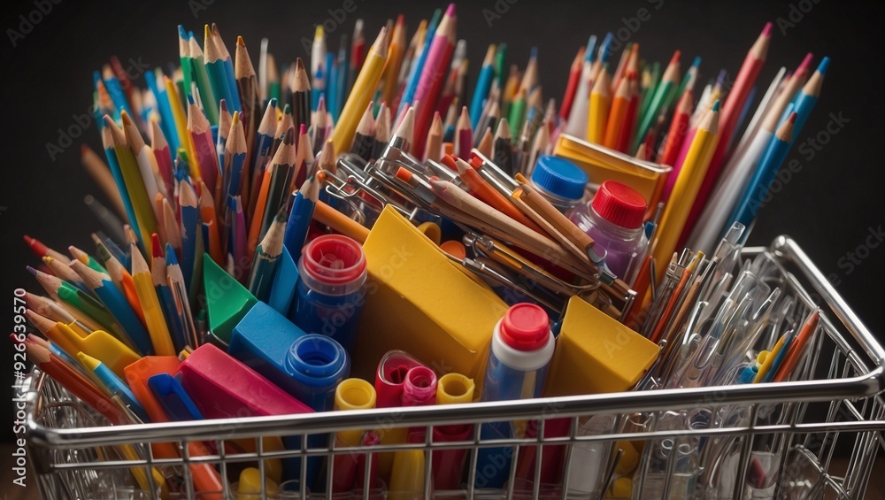 Fototapeta premium Basket filled with colorful school supplies including pencils.