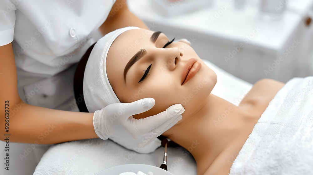 A beautiful woman getting face treatment in beauty salon A beautiful woman getting face treatment in beauty salon