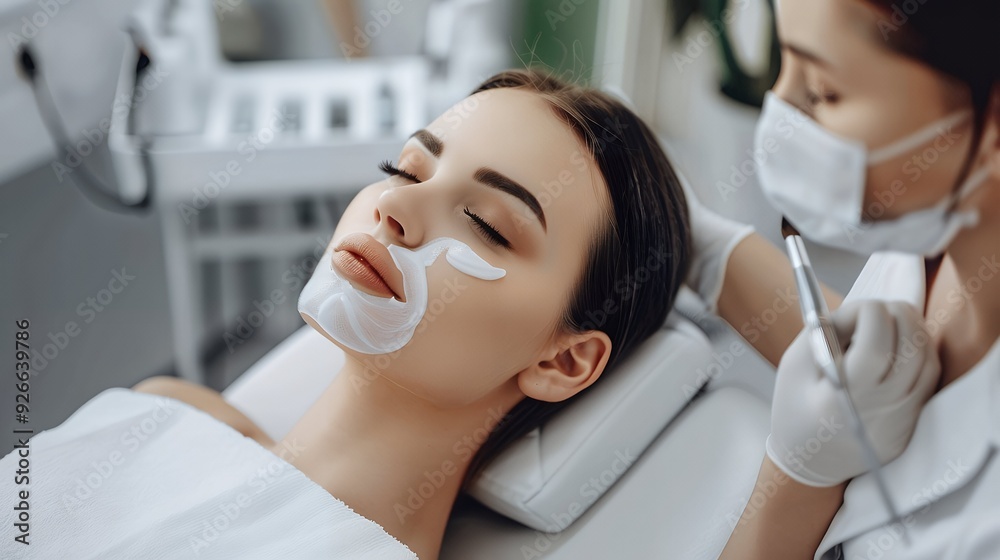 A beautiful woman getting face treatment in beauty salon A beautiful woman getting face treatment in beauty salon