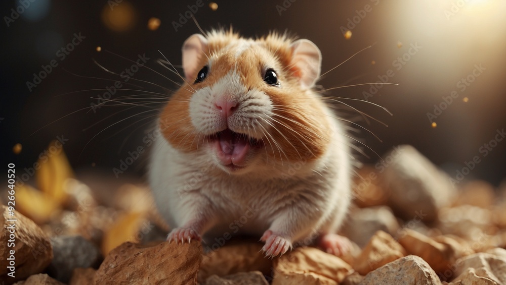Cute hamster with big cheeks sitting on rocky surface. Cute hamster with big cheeks sitting on rocky surface.