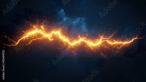 A realistic image of a single lightning bolt branching out, emphasizing its bright and electric appearance, isolated on a dark background  photo