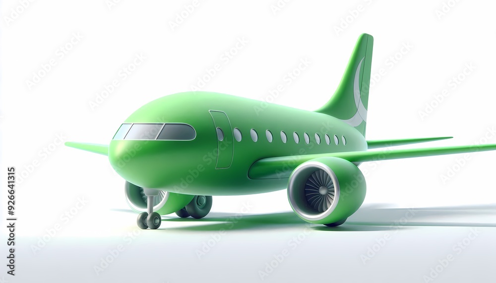 Fototapeta premium 3D Render of Green Airplane Model isolated on a white background