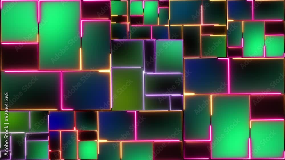 Modern colorful digital animation with block of different gradient in movement. Christmas neon background