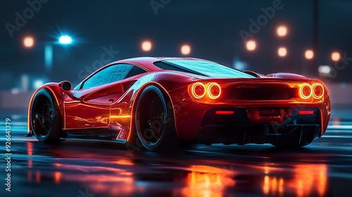 A realistic image of a sports car with a focus on it