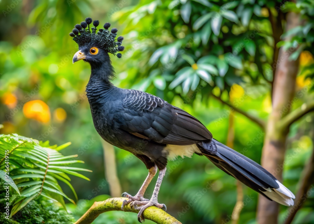 Majestic razor-billed curassow with distinctive beak and vibrant plumage perches on a branch in its native tropical rainforest habitat in South America. Majestic razor-billed curassow with distinctive beak and vibrant plumage perches on a branch in its native tropical rainforest habitat in South America.