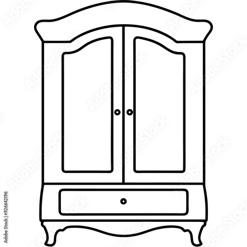 Armoire, right side view line art vector illustration