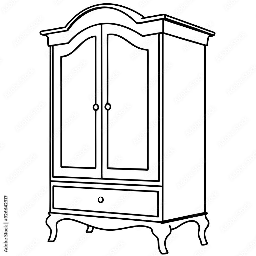 Armoire, right side view line art vector illustration Armoire, right side view line art vector illustration